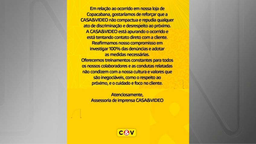 Empresa se manifestou após acusação de racismo em loja • Reprodução