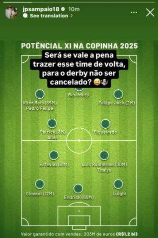 JP Sampaio rebate Corinthians • Reprodução/Instagram