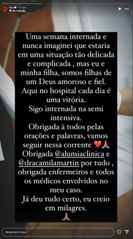 Lexa faz depoimento sobre seu estado de saúde no hospital • Instagram/Lexa
