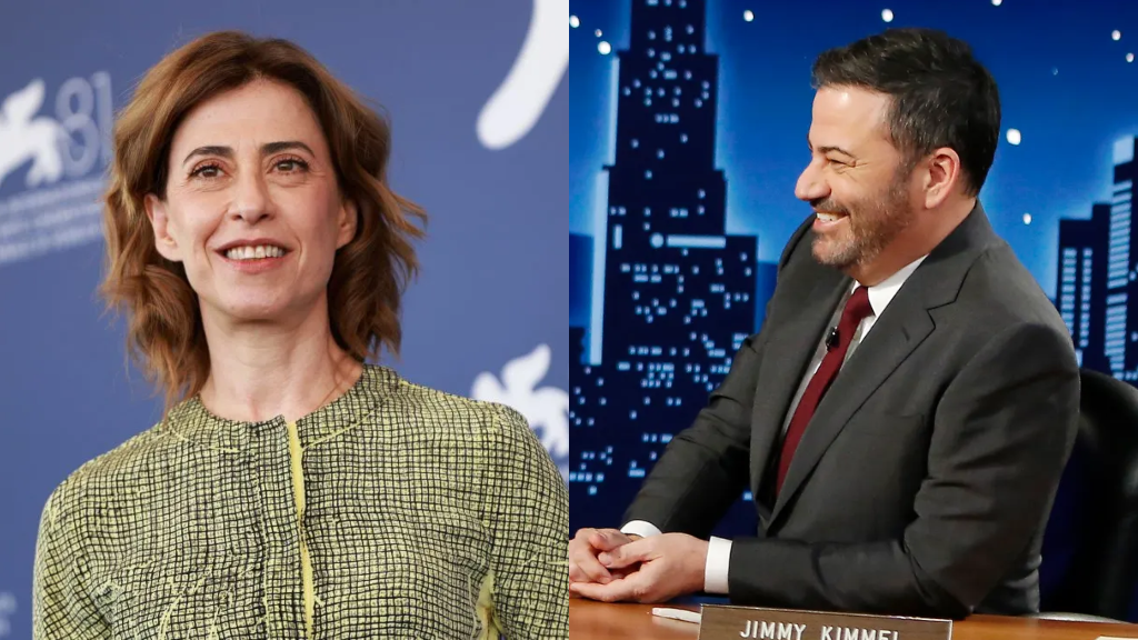 Montagem com Fernanda Torres e Jimmy Kimmel