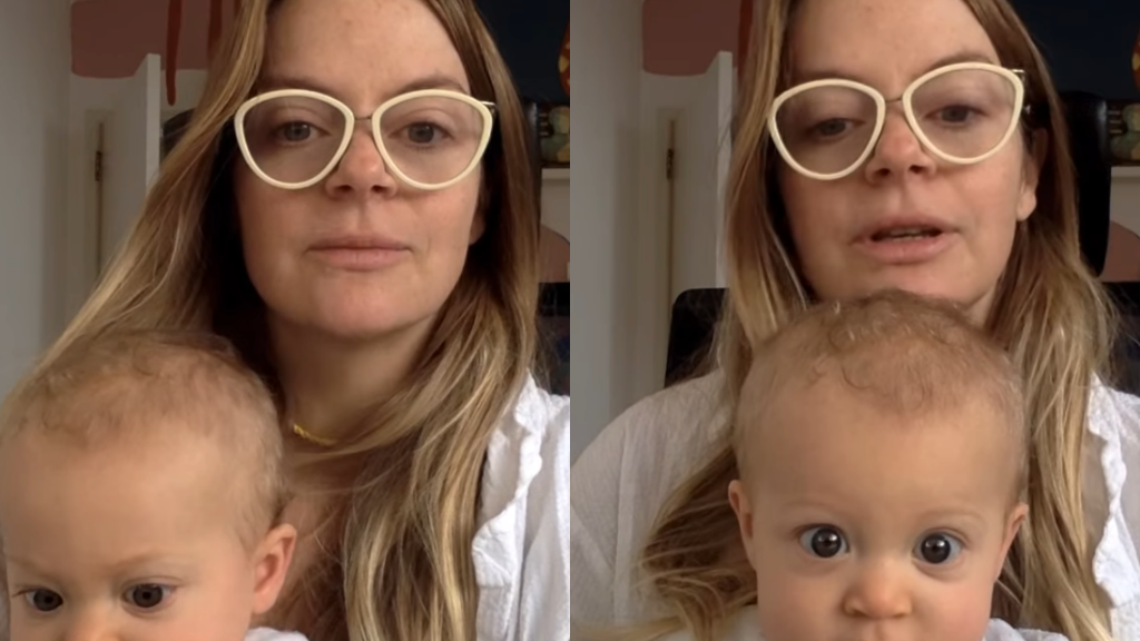 Montagem com Vitória Frate e seu filho