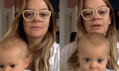 Montagem com Vitória Frate e seu filho