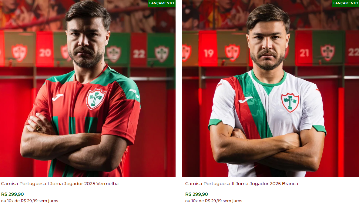 Nova camisa da Portuguesa • Reprodução/somoslusastore.com.br