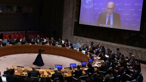 Volker Turk fala ao Conselho de Segurança da ONU.
