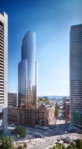 A South Station Tower se eleva acima do centro de transporte histórico • DBOX for Hines/Pelli Clarke & Partners