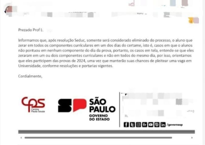 Resposta enviada para a ETEC Professor Idio Zucchi, em Terra Roxa (SP), onde a aluna Isabeli Akemi estuda • Arquivo pessoal