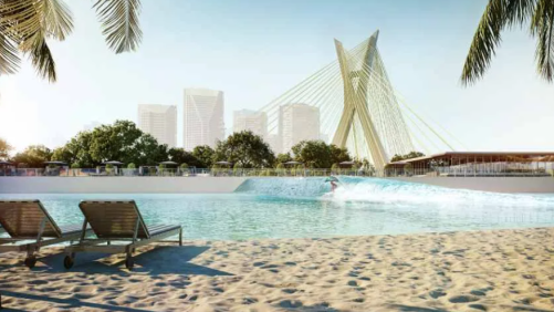 The Surf Club São Paulo, empreendimento da JHSF que fica próximo à Ponte Estaiada, no Brooklin, será aberto no primeiro semestre deste ano