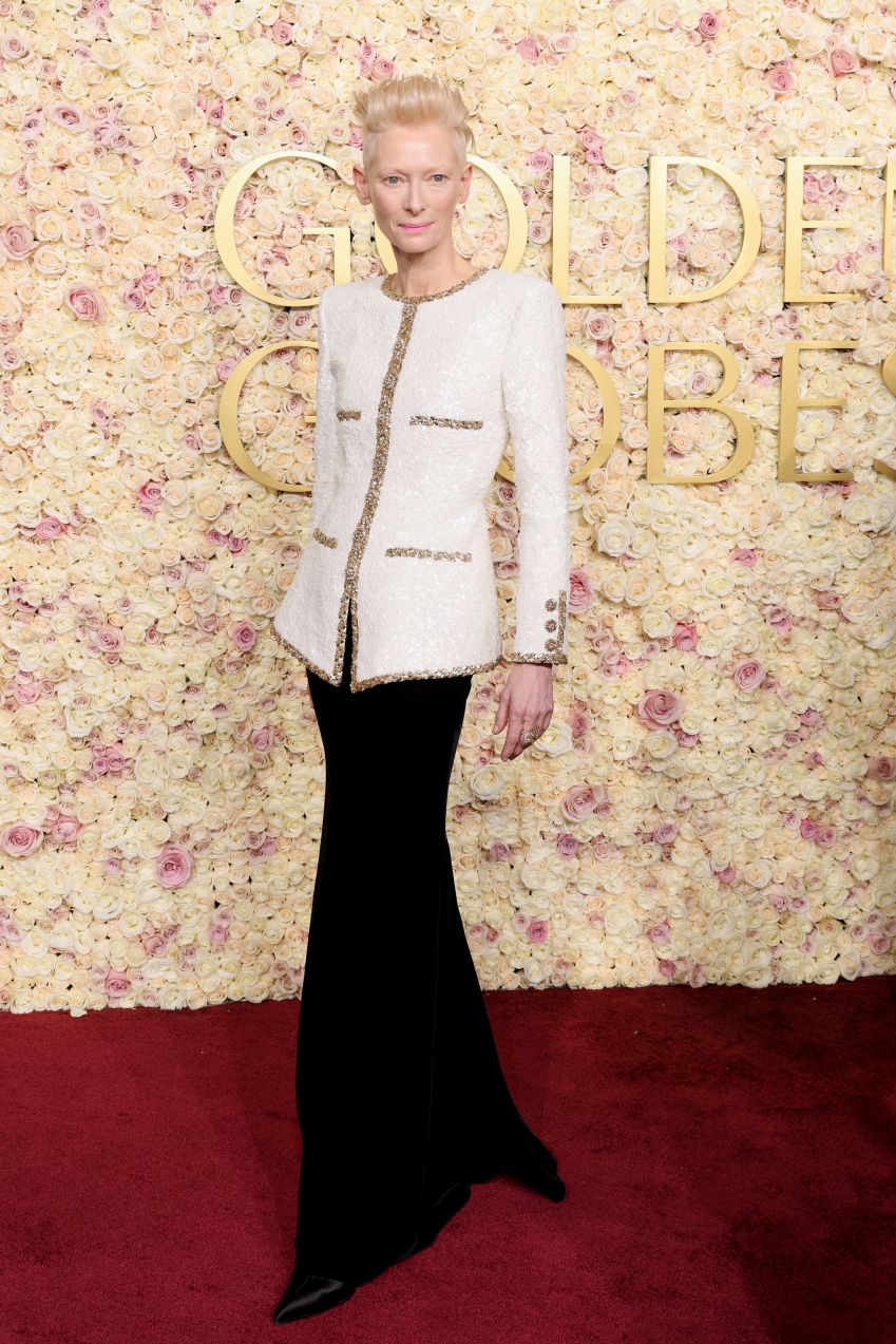 Tilda Swinton no Globo de Ouro 2025 • Amy Sussman/Getty Images