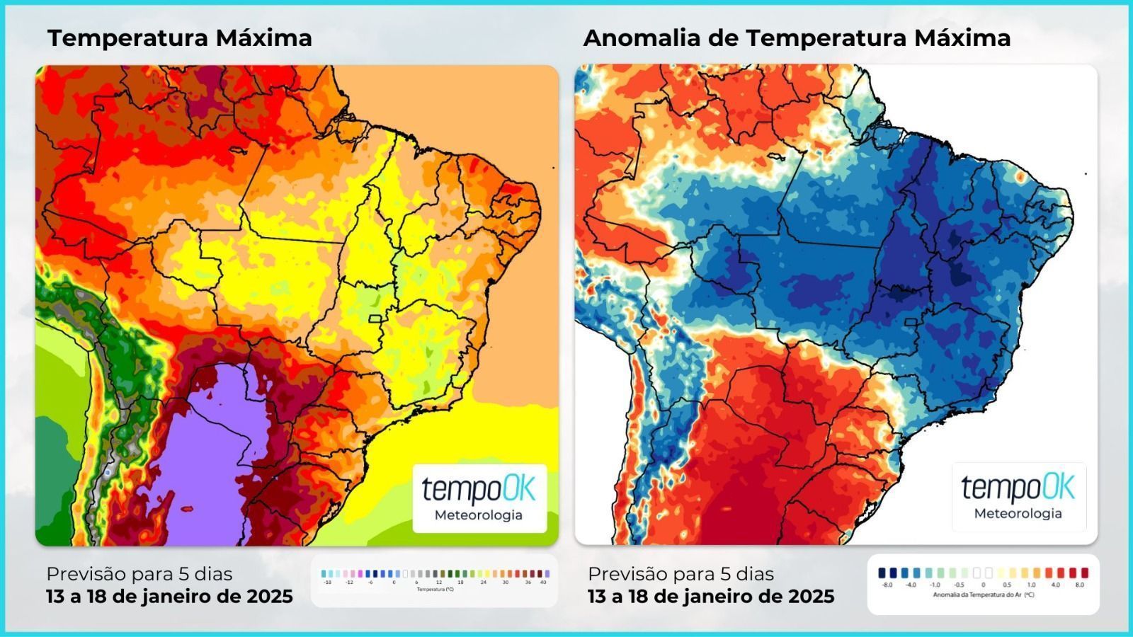 Mapa mostra regiões que serão afetadas por bolha de calor • Divulgação/Tempo OK