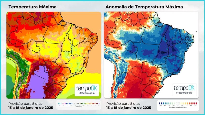 Mapa mostra regiões que serão afetadas por bolha de calor • Divulgação/Tempo OK