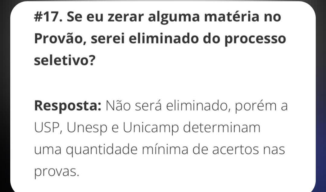 Informação da página de perguntas frequentes do Provão Paulista • Reprodução