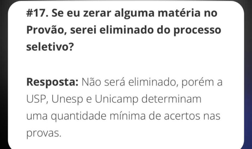 Informação da página de perguntas frequentes do Provão Paulista • Reprodução