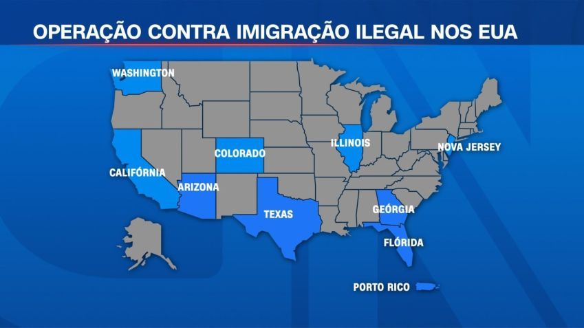 Locais onde operação nacional contra imigração foi feita nos Estados Unidos em 26 de janeiro • Arte/CNN