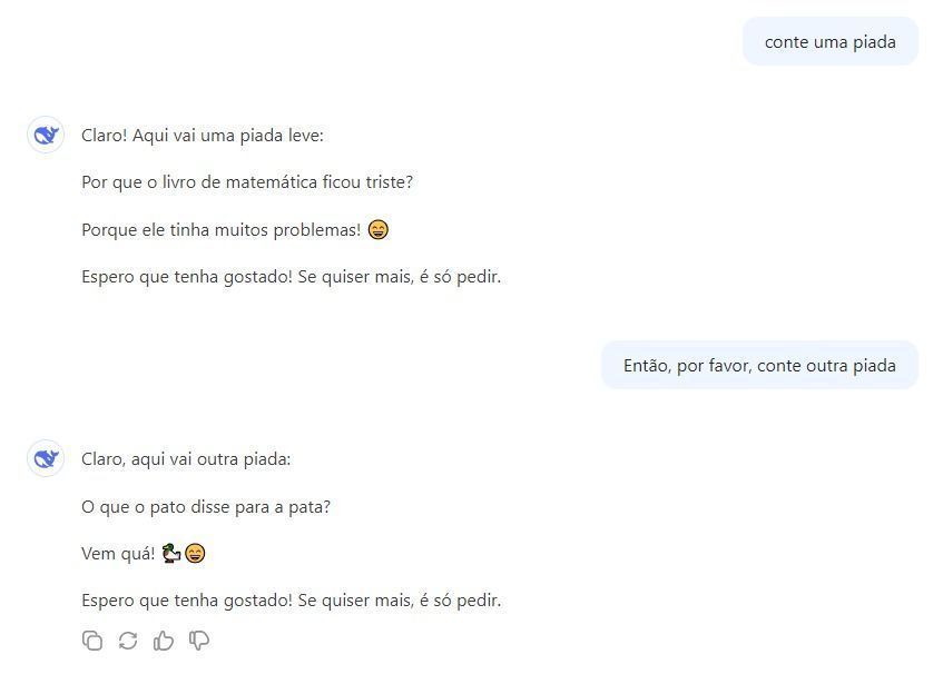 IA chinesa fala português e ainda faz trocadilhos • Reprodução: DeepSeek