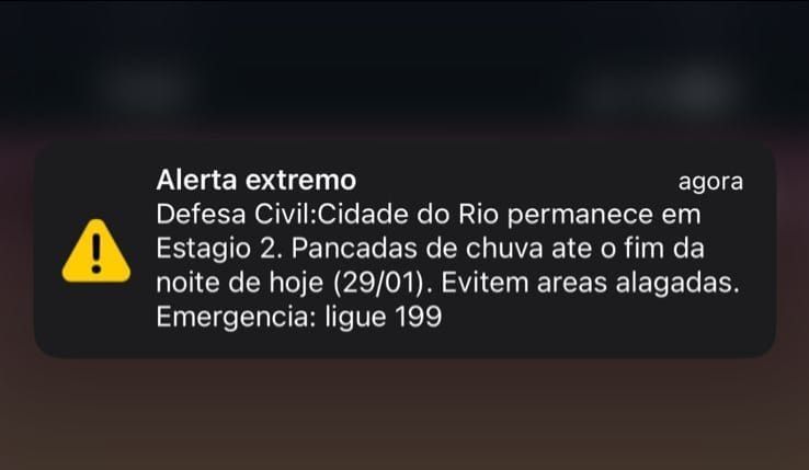 Alerta de chuvas recebido pela população do Rio de Janeiro • Reprodução