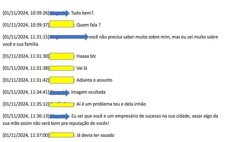 Mensagens enviadas por golpistas a vítima em Pernambuco • Reprodução