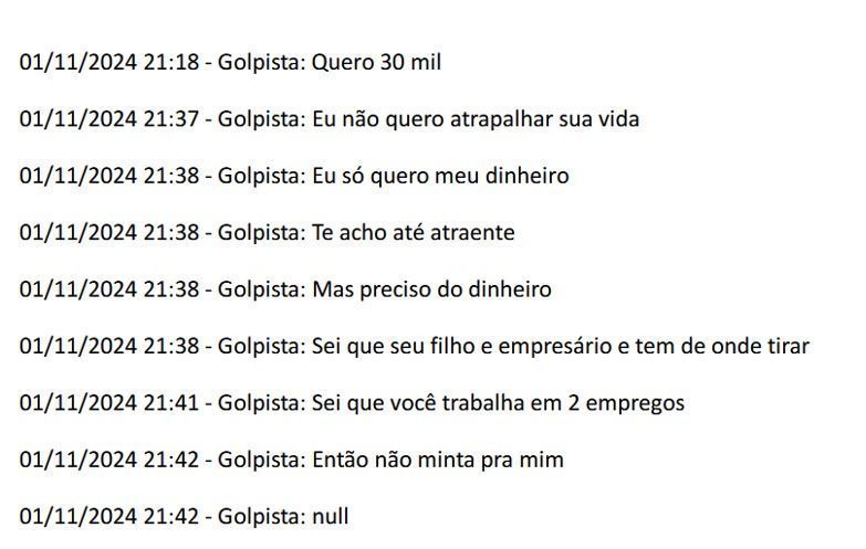 Mensagens enviadas por golpistas a vítima em Pernambuco • Reprodução