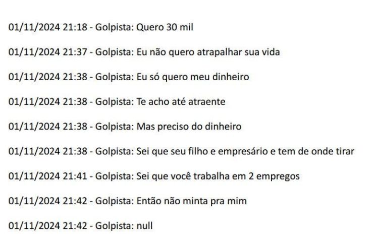 Mensagens enviadas por golpistas a vítima em Pernambuco • Reprodução