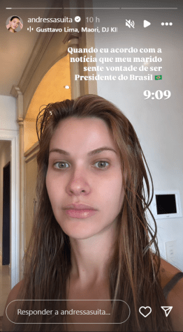 Andressa Suita mostrou reação de espanto ao ler notícia sobre Gusttavo Lima • Instagram/Andressa Suita