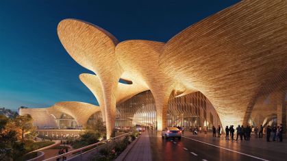 Uma representação do projeto vencedor de Zaha Hadid Architects para o futuro Centro Internacional de Pesquisa Científica Alisher Navoi em Nova Tashkent