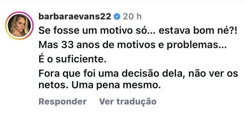 Bárbara Evans explicou que há anos tem problemas com a mãe • Instagram/Bárbara Evans