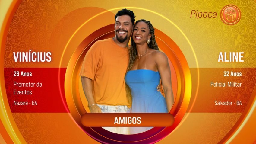 Vinícius e Aline entram para o grupo Pipoca do BBB 25 • Divulgação/Globo