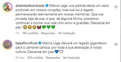 Famosos e escolas de samba lamentam morte de Márcia Lage • Instagram/ Mocidade Independente