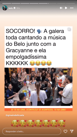 Belo compartilha vídeo da ex, Gracyanne Barbosa, cantando sua música no BBB 25 • Instagram/ Belo