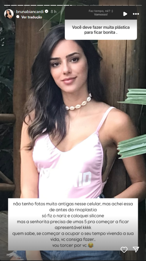 Bruna Biancardi mostrou foto de antes de realizar sua rinoplastia • Instagram/ Bruna Biancardi