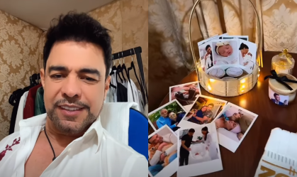 Zezé ganha camarim com fotos de filha recém-nascida em Ano Novo sem a família