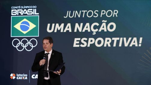 Marco Antônio La Porta, presidente do COB discursa em celebração da posse da nova gestão
