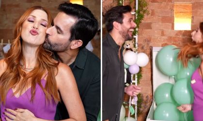 Dani Calabresa e Richard Neuman fazem chá revelação e descobrem sexo do primeiro filho