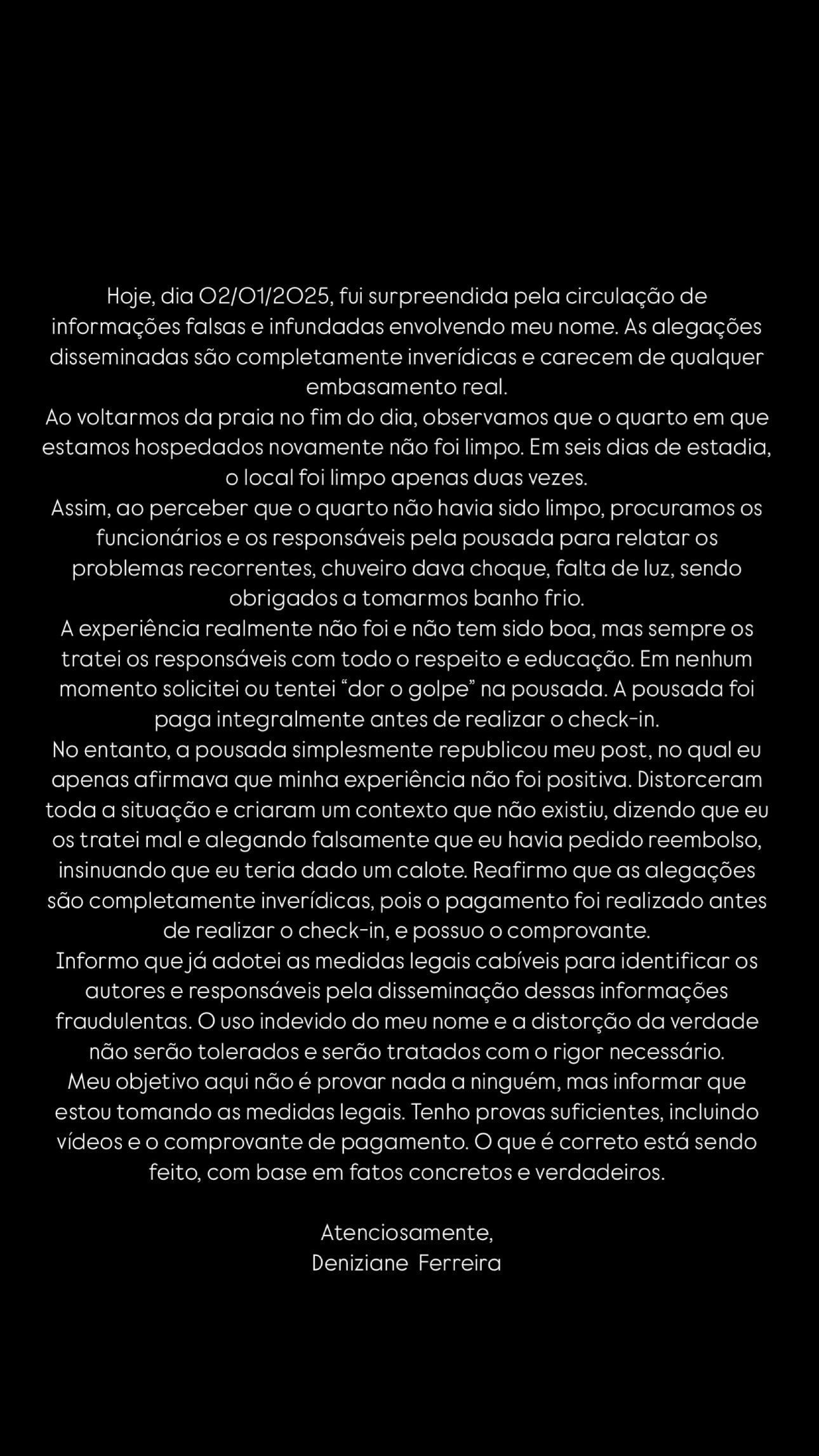 Deniziane rebateu críticas após expor pousada de Pernambuco • Instagram/Deniziane