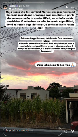 Lucas Borbas, o marido de Isabel Veloso, compartilhou desabafo nas redes sociais • Instagram/Lucas Borbas
