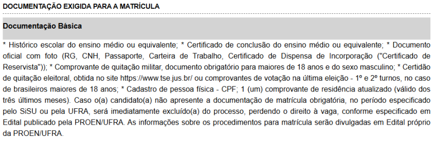 Documentos exigidos na matrícula • MEC