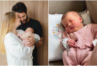 Duda Reis posa ao lado da filha recém-nascida e do marido; veja