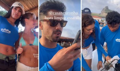 Em férias, famosos se reúnem para limpar praia em Fernando de Noronha