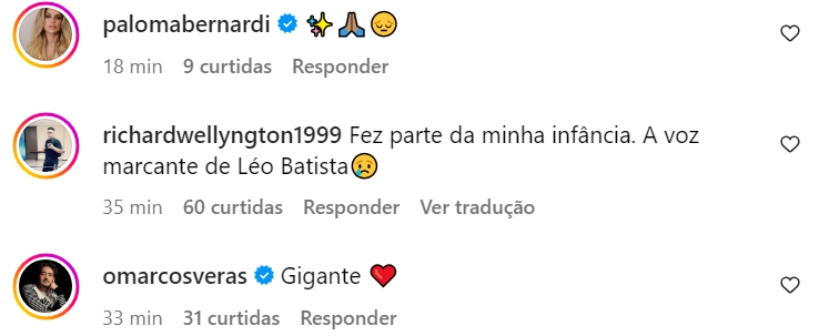 Famosos lamentam morte de Léo Batista • Reprodução/ Instagram