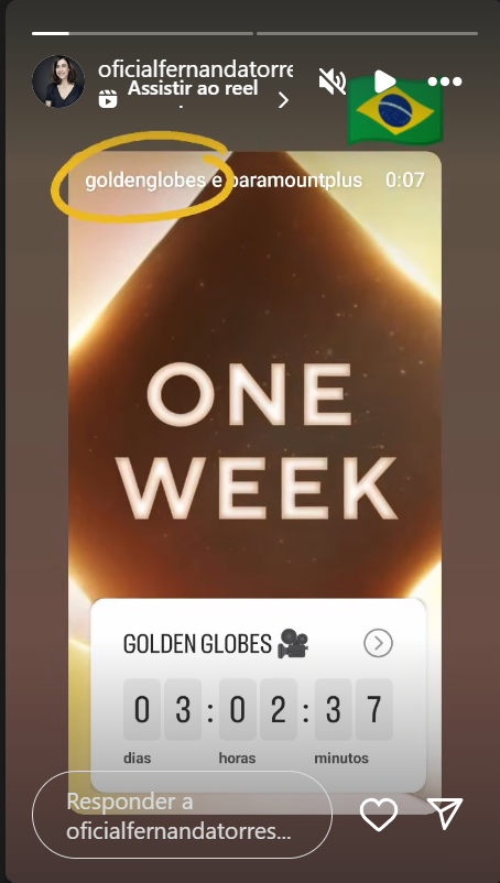 Fernanda Torres compartilhou uma contagem regressiva para o Globo de Ouro, que acontece no próximo domingo (5) • Instagram/Fernanda Torres