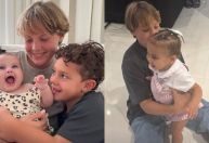 Ex de Neymar mostra Davi Lucca com as irmãs Mavie e Helena
