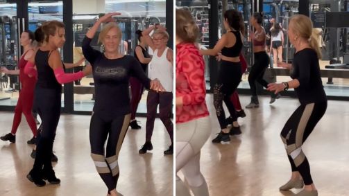 Helô Pinheiro esbanja vitalidade em aula coletiva de dança