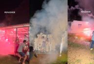 Fogos de artifício explodem na direção de convidados em chá revelação; veja