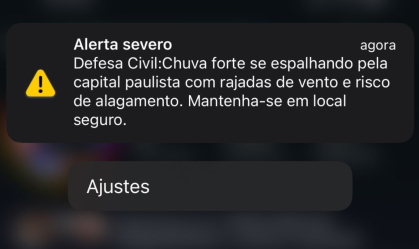 Defesa Civil emite alerta por forte chuva em SP