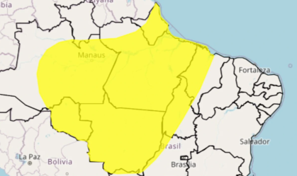 Alerta amarelo para forte temporal no Norte, Nordeste e Centro-Oeste