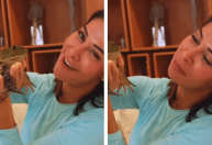 Maíra Cardi beija sapo de verdade para brincar com transformação do marido