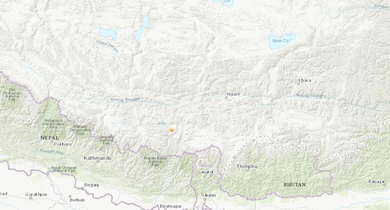 Mapa mostra local de novos terremotos no Tibete.
