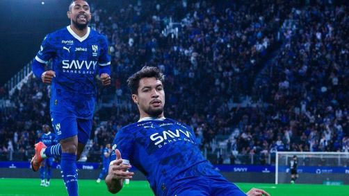 Marcos Leonardo comemora um dos gols na goleada do Al-Hilal pelo Saudita