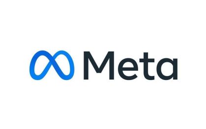 A imagem apresenta um fundo branco com o logotipo da Meta, a empresa responsável pelo Facebook, Instagram, Threads e WhatsApp.
