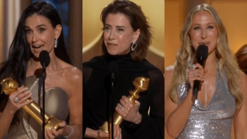 montagem com destaques da noite do globo de ouro 2025