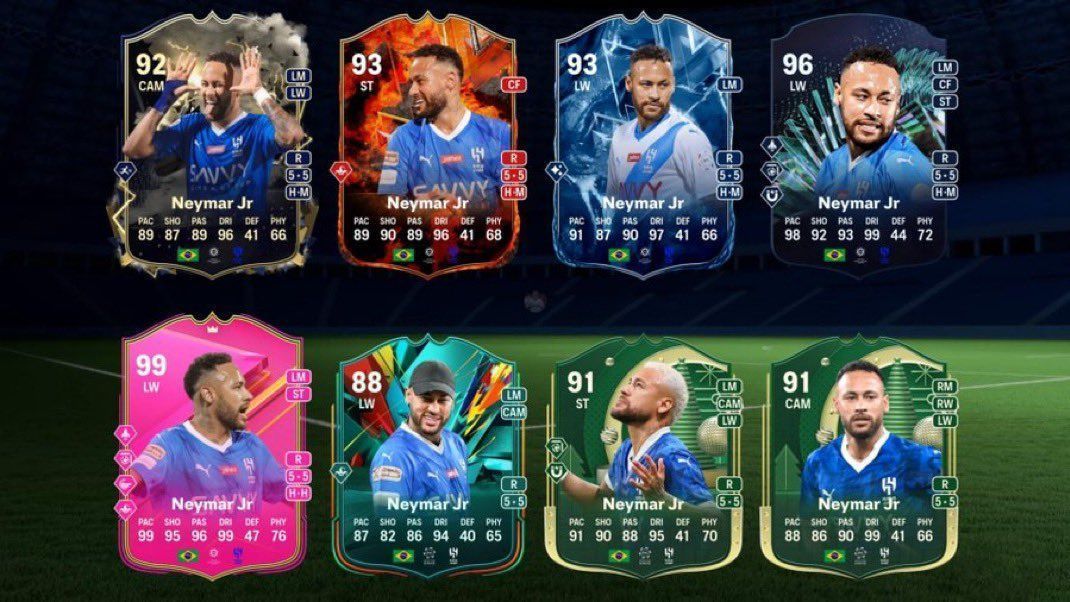 Cartas especiais de Neymar no modo Ultimate Team do EA Sports FC